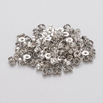 304 Stainless Steel Ear Nuts, Butterfly Earring Backs for Post Earrings, Stainless Steel Color, 4x3x2mm, Hole: 0.8mm