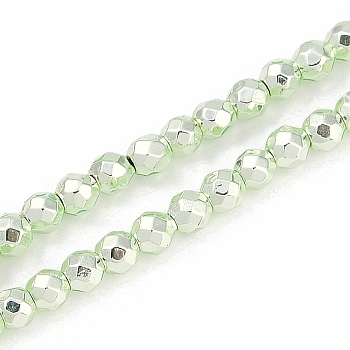 Baking Paint Electroplated Synthetic Non-magnetic Hematite Beads Strands, Faceted, Round, Honeydew, 4x4x4mm, Hole: 1mm, about 95pcs/strand, 14.96''(38cm)