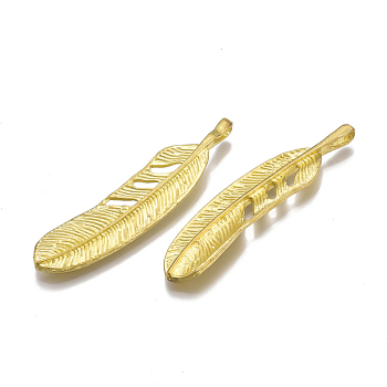 Brass Big Pendants, Nickel Free, Feather, Raw(Unplated), 51.5x12x2.5mm, Hole: 6x1.5mm