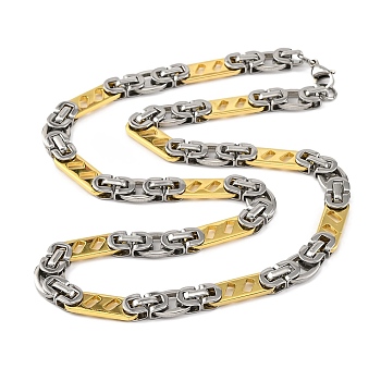 201 Stainless Steel Links Chain Necklace, with 304 Stainless Steel Clasps, Golden & Stainless Steel Color, 23.70 inch(60.2cm), link: 25x8x2mm and 15x10x2mm