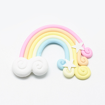 Handmade Polymer Clay Cabochons, Rainbow, Colorful, 36~40x47~53x3mm