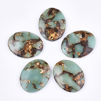 Assembled Natural Bronzite and Synthetic Aqua Terra Jasper Pendants, Oval, Pale Turquoise, 45x35~35.5x7mm, Hole: 1.4mm