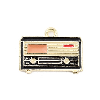 Alloy Enamel Pendants, Cadmium Free & Lead Free, Golden, Radio Charm, Black, 15x20x1mm, Hole: 1.6mm