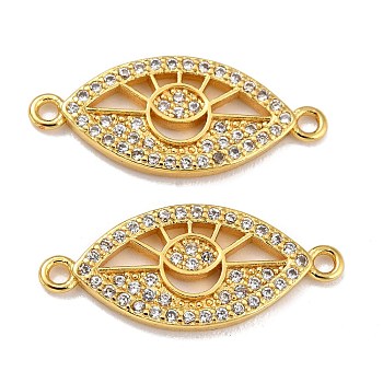 Brass Micro Pave Clear Cubic Zirconia Links Connectors, Eye, Real 18K Gold Plated, 10x24x2mm, Hole: 1.4mm