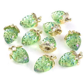 Transparent Acrylic with Alloy Pendants, AB Color, Strawberry, Lime Green, 32x23x17mm, Hole: 3mm