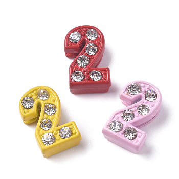 Alloy Rhinestone Slide Charms, Spray Painted, for Personalized Jewelry Bracelet, Mixed Color, Num.2, 11.5x7x5mm, Hole: 8x1.5mm