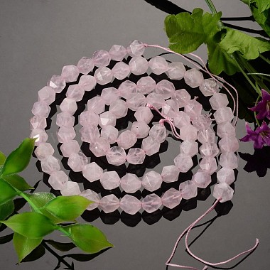 Faceted Natural Rose Quartz Beads Strands, Star Cut Round Beads, 8x7mm,  Hole: 1mm, about 49pcs/strand, 15.7 inch