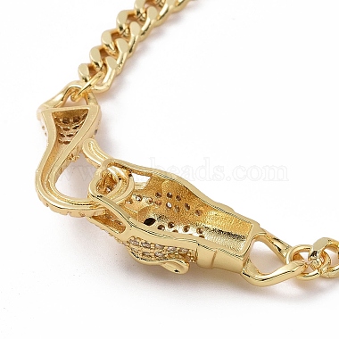 Cubic Zirconia Leopard Link Bracelet Brass Curb Chains for Women(BJEW-G664-01G-04)-3