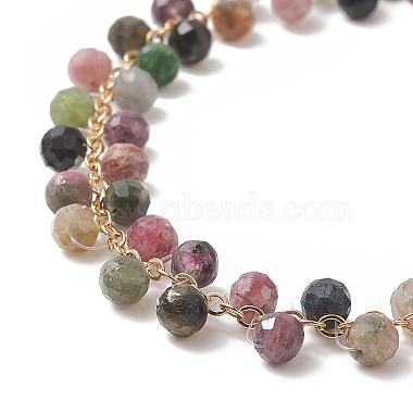 Natural Tourmaline Round Beaded Charm Bracelet(BJEW-TA00220)-4