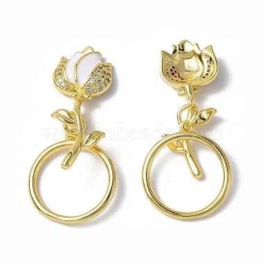 Real 18K Gold Plated White Flower Brass+Cubic Zirconia Toggle Clasps