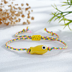 Handmade Porcelain Bead Adjustable Bracelets, Hemp Thread Braided Bracelets for Women, Fish, Yellow, 11.02 inch(28cm)(SL6185-7)