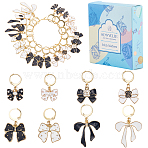 24Pcs 8 Styles Bowknot Alloy Enamel Pendant Locking Stitch Markers, with 304 Stainless Steel Leverback Earring Findings, Golden, 2.7~4cm, 3pcs/style(HJEW-SC00117)