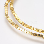 Grade AA Non-Magnetic Synthetic Hematite Bead Strands, Cube, Golden Plated, 1.5x1.5x1.5mm, Hole: 0.5mm, about 270pcs/strand, 15.7 inch(40cm) long(X-G-G652-19G)
