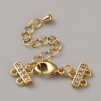 Brass Micro Pave Clear Cubic Zirconia Ends with Chains, with Lobster Claw Clasps & Twisted Chain Extension, Golden, 30x10mm(FIND-WH20023-216G-01)