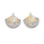 304 Stainless Steel & Imitation Pearl Pendants, Shell Shape with Starfish Charm, Two Tone, Golden & Stainless Steel Color, 25.5x25.5x5mm, Hole: 1.8mm(STAS-T073-71GP)