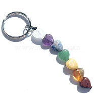 7 Chakra Gemstone Keychains, with Platinum Tone Alloy Key Rings, Heart Pattern, 10cm(CHAK-PW0001-042C)