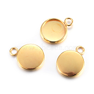 Rack Plating 304 Stainless Steel Pendant Cabochon Settings, Plain Edge Bezel Cups, Flat Round, Real 24K Gold Plated, Tray: 10mm, 15x12x2mm, Hole: 2.2mm(X-STAS-F191-14G-B)