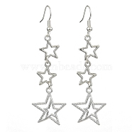 Alloy Hollow Star Dangle Earrings for Women, Platinum, 67x20.5mm(EJEW-TA00334)