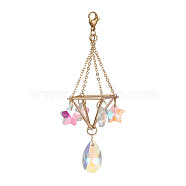 Brass Pouch Pendant Decoration, Glass Star/Teardrop and Lobster Claw Clasps Charm, Golden, 102mm(HJEW-TA00085)
