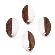 Resin & Walnut Wood Stud Earring Findings, with 304 Stainless Steel Pin, Oval, Clear, 15x10mm, Hole: 1.8mm, Pin: 0.7mm(MAK-N032-004A-A01)