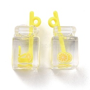 Transparent Resin Pendants, Imitation Drink, Bottle, Lemon Pattern, 26.3~27.5x12~13x11mm, Hole: 1.8mm(X-RESI-C010-12H)