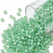 TOHO Round Seed Beads, Japanese Seed Beads, (PF2103) PermaFinish Lime Opal Silver Lined, 8/0, 3mm, Hole: 1mm, about 220pcs/10g(X-SEED-TR08-PF2103)