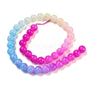 Spray Painted Crackle Glass Beads Strands, Gradient Color, Segmented Multi-color Beads, Round, Deep Sky Blue, 8mm, Hole: 1mm, about 48pcs/strand, 14.96 inch(38cm)(DGLA-C002-8mm-05)