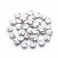 304 Stainless Steel Charms, Stamping Blank Tag, Flat Round, Stainless Steel Color, 8x1mm, Hole: 1.4mm(STAS-L234-081E)