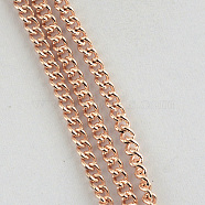 Brass Twisted Chains, Curb Chains, Unwelded, with Spool, Oval, Lead Free & Nickel Free & Cadmium Free, Rose Gold, 3.7x2.7x0.8mm, about 301.83 Feet(92m)/roll(CHC-S096-RG)