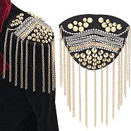 Fashionable Iron Tassel Epaulettes, Sew On Rivet Shoulder Badge, with Crystal Rhinestone, Light Gold, 196x115x7.7mm(AJEW-WH0289-27B)