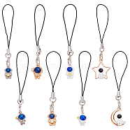 WADORN 8Pcs 8 Style Cartoon Astronaut Pendant Hanging Rope, for Mobile Phone Case Decoration, Mixed Color, 8.3~9.2cm, 1pc/style (AJEW-WR0001-44)