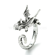 Dragon Alloy Open Cuff Rings, Lead Free & Cadmium Free, Antique Silver, 12mm, Inner Diameter: 19mm(RJEW-K275-22AS)