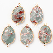 Natural Dyed Regalite/Imperial Jasper/Sea Sediment Jasper Links, with Light Gold Plated Edge Brass Loops, Faceted, Oval, Aqua, 39x23x7mm, Hole: 2mm(G-R464-001B)