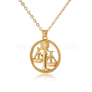 Alloy Flat Round with Constellation Pendant Necklaces, Cable Chain Necklace for Women, Libra, Pendant: 2.2cm(PW-WG52384-07)