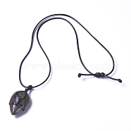 Natural Dragon Blood Jasper Beaded Pendant Necklaces, Adjustable, with Waxed Cord, teardrop, 18.1~29.9 inch(46~76cm), 2mm(NJEW-G324-B06)