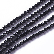 Glass Beads Strands, Faceted, Round, Black, 1.5~2x2mm, Hole: 0.2mm, about 178~186pcs/strand, 14.5~15.5 inch(36~39cm)(G-F596-47H-2mm)