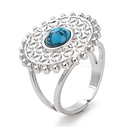304 Stainless Steel Ring, Adjustable Synthetic Turquoise Rings, Sun, 20mm, Inner Diameter: Adjustable(RJEW-B059-05P-01)