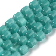 Cat Eye Beads, Column, Turquoise, 7.5~8x11.5~13mm, Hole: 0.7mm, about 32pcs/strand, 14.57''(37cm)(X-G-NH0003-02B)