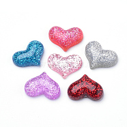 Resin Cabochons, with Glitter Powder, Heart, Mixed Color, 16.5x21.5x6~7mm(CRES-Q197-55)