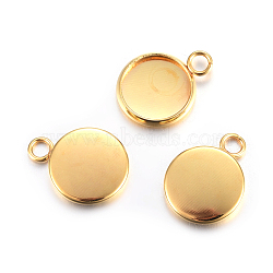 304 Stainless Steel Pendant Cabochon Settings, Plain Edge Bezel Cups, Flat Round, Golden, Tray: 10mm, 15x12x2mm, Hole: 2.2mm(X-STAS-F191-14G-B)