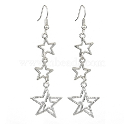 Alloy Hollow Star Dangle Earrings for Women, Platinum, 67x20.5mm(EJEW-TA00334)