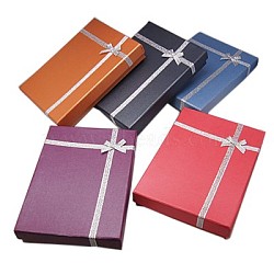 Cardboard Jewelry Set Boxes, for Necklaces, Rings and Earrings, with Bowknot, Rectangle, Mixed Color, 180x130x33mm(CBOX-C006-M)