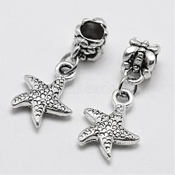 Alloy European Dangle Charms, Starfish/Sea Stars, Large Hole Pendants, Antique Silver, 28mm, Hole: 5mm(PALLOY-P120-12)