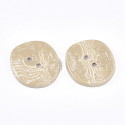 Resin Buttons, 2-Hole, Flat Round, NavajoWhite, 39x38x6mm, Hole: 4mm(RESI-S377-04B-03)