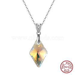 925 Sterling Silver Glass Pendant Necklaces, Rhombus, 17.91 inch(45.5cm), Pendant: 19x12mm(NJEW-C048-01F)