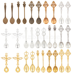 PandaHall Elite 30Pcs 15 Style Alloy Pendants, Spoon, Mixed Color, 44~59x10~24x2~6mm, 2pcs/style(FIND-PH0007-20)