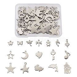 304 Stainless Steel Pendants, Mixed Shape, Stainless Steel Color, 68pcs/box(STAS-TA0002-12P)