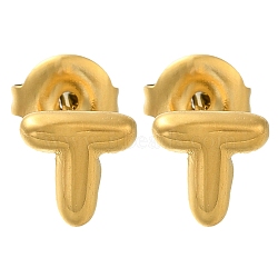 304 Stainless Steel Stud Earrings, Real 14K Gold Plated, Letter T, 7x7.5mm(EJEW-I316-01G-T)