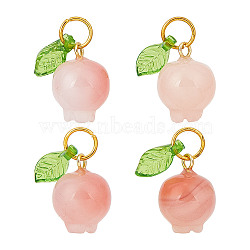 Olycraft 4Pcs Natural Agate Pendants, Pomegranate Charms with Leaf, Golden, Pomegranate, 14~14.5x10.5~11x10.5~11mm, Hole: 4.4mm(G-OC0005-52)