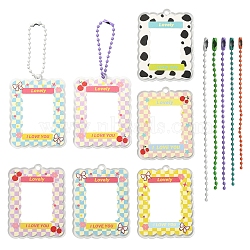 5Pcs 5 Colors Acrylic Photocard Sleeve Pendant Decoration, with Iorn Ball Chains, Rectangle, Mixed Color, 104mm, Hole: 3mm, 1 pc/color(DIY-FS0004-93)
